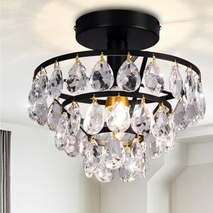 Elegant Crystal Chandelier with Black Finish